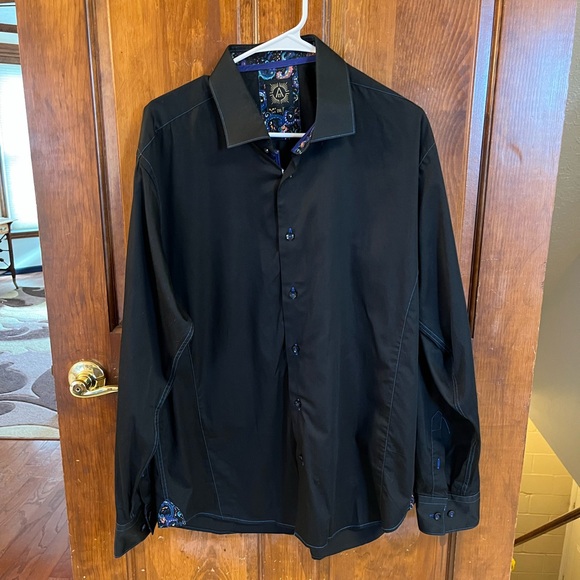 AVENUE 21 Mens Shirt Size XXL Long Sleeves Button Front Cotton Black w turquoise - Picture 1 of 11